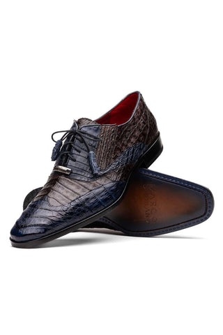 Marco Di Milano Luciano Navy & Brown Exotic Crocodile Classic Wingtip Derby (MDM1103)-AmbrogioShoes