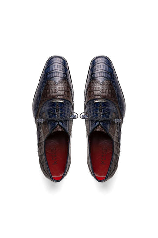 Marco Di Milano Luciano Navy & Brown Exotic Crocodile Classic Wingtip Derby (MDM1103)-AmbrogioShoes