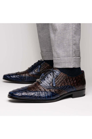 Marco Di Milano Luciano Navy & Brown Exotic Crocodile Classic Wingtip Derby (MDM1103)-AmbrogioShoes