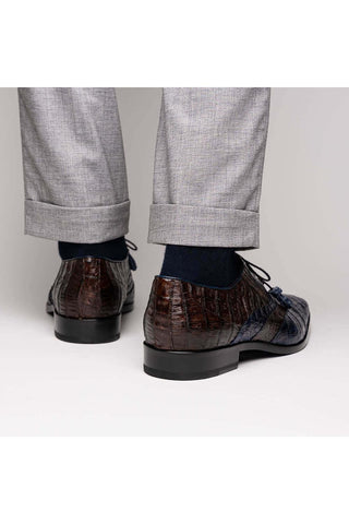 Marco Di Milano Luciano Navy & Brown Exotic Crocodile Classic Wingtip Derby (MDM1103)-AmbrogioShoes