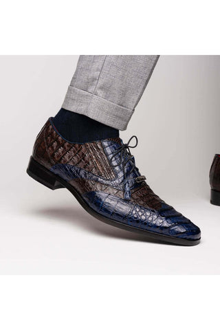Marco Di Milano Luciano Navy & Brown Exotic Crocodile Classic Wingtip Derby (MDM1103)-AmbrogioShoes