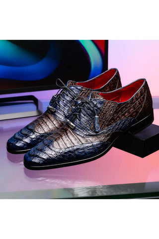 Marco Di Milano Luciano Navy & Brown Exotic Crocodile Classic Wingtip Derby (MDM1103)-AmbrogioShoes