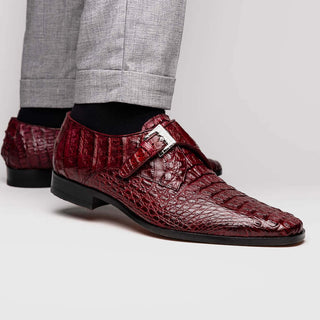 Marco Di Milano Luigi Men's Shoes Wine Exotic Crocodile Skin Single Monk-Strap (MDM1000)-AmbrogioShoes