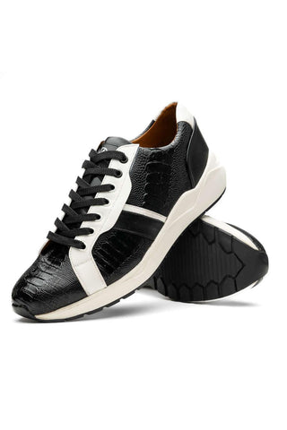 Marco Di Milano Lyon Black & White Calf-Skin / Ostrich Casual Sneakers (MDM1072)-AmbrogioShoes