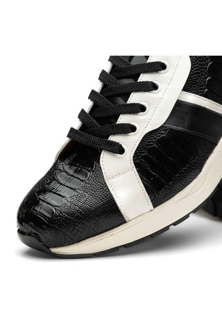 Marco Di Milano Lyon Black & White Calf-Skin / Ostrich Casual Sneakers (MDM1072)-AmbrogioShoes