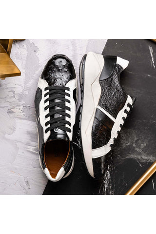 Marco Di Milano Lyon Black & White Calf-Skin / Ostrich Casual Sneakers (MDM1072)-AmbrogioShoes