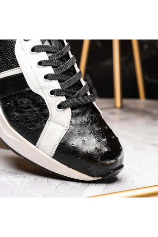 Marco Di Milano Lyon Black & White Calf-Skin / Ostrich Casual Sneakers (MDM1072)-AmbrogioShoes