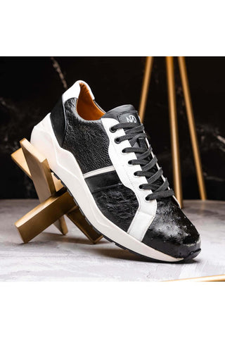 Marco Di Milano Lyon Black & White Calf-Skin / Ostrich Casual Sneakers (MDM1072)-AmbrogioShoes