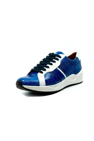 Marco Di Milano Lyon Blue & White Calf-Skin / Ostrich Casual Sneakers (MDM1072)-AmbrogioShoes