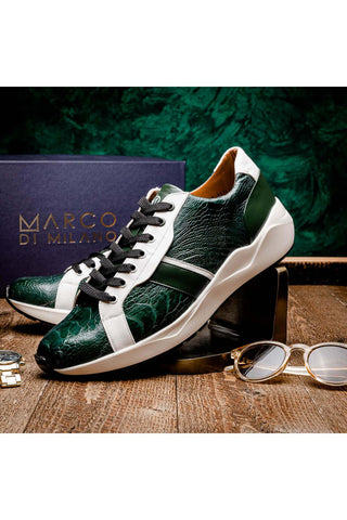 Marco Di Milano Lyon Green & White Calf-Skin / Ostrich Casual Sneakers (MDM1072)-AmbrogioShoes
