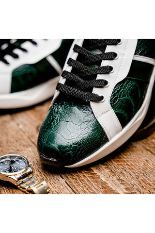 Marco Di Milano Lyon Green & White Calf-Skin / Ostrich Casual Sneakers (MDM1072)-AmbrogioShoes