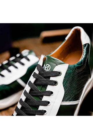 Marco Di Milano Lyon Green & White Calf-Skin / Ostrich Casual Sneakers (MDM1072)-AmbrogioShoes