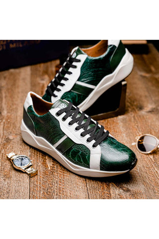 Marco Di Milano Lyon Green & White Calf-Skin / Ostrich Casual Sneakers (MDM1072)-AmbrogioShoes