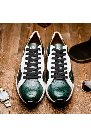 Marco Di Milano Lyon Green & White Calf-Skin / Ostrich Casual Sneakers (MDM1072)-AmbrogioShoes
