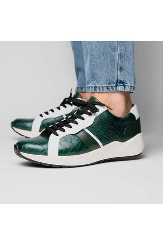 Marco Di Milano Lyon Green & White Calf-Skin / Ostrich Casual Sneakers (MDM1072)-AmbrogioShoes
