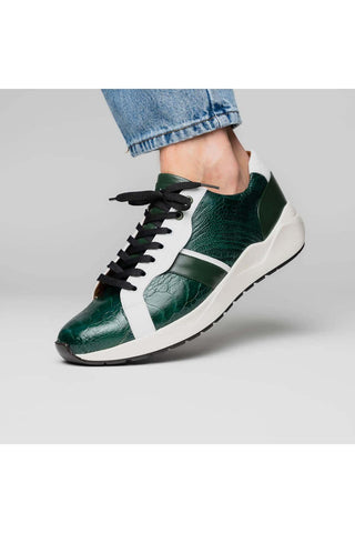 Marco Di Milano Lyon Green & White Calf-Skin / Ostrich Casual Sneakers (MDM1072)-AmbrogioShoes