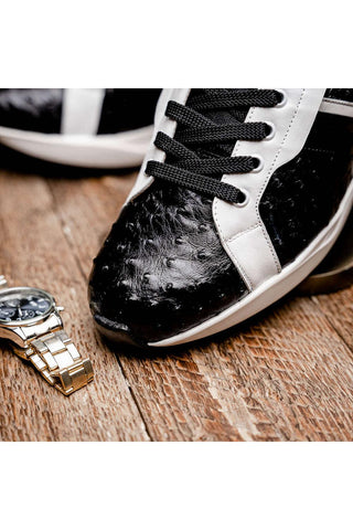 Marco Di Milano Lyon II Black & White Calf-Skin / Ostrich Leg Casual Sneakers (MDM1070)-AmbrogioShoes