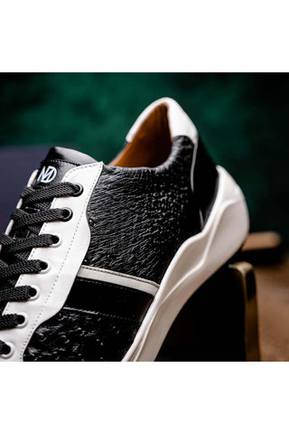 Marco Di Milano Lyon II Black & White Calf-Skin / Ostrich Leg Casual Sneakers (MDM1070)-AmbrogioShoes