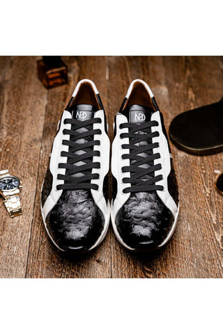 Marco Di Milano Lyon II Black & White Calf-Skin / Ostrich Leg Casual Sneakers (MDM1070)-AmbrogioShoes