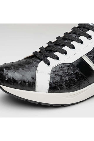 Marco Di Milano Lyon II Black & White Calf-Skin / Ostrich Leg Casual Sneakers (MDM1070)-AmbrogioShoes