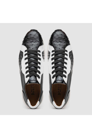 Marco Di Milano Lyon II Black & White Calf-Skin / Ostrich Leg Casual Sneakers (MDM1070)-AmbrogioShoes