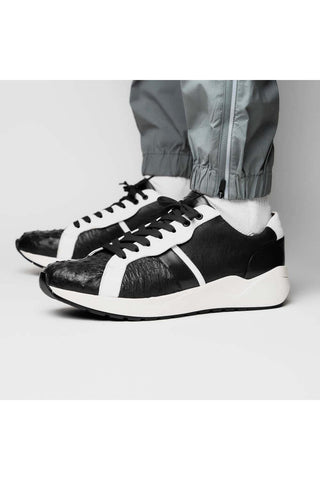 Marco Di Milano Lyon II Black & White Calf-Skin / Ostrich Leg Casual Sneakers (MDM1070)-AmbrogioShoes
