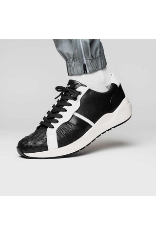 Marco Di Milano Lyon II Black & White Calf-Skin / Ostrich Leg Casual Sneakers (MDM1070)-AmbrogioShoes