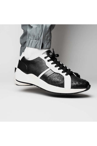 Marco Di Milano Lyon II Black & White Calf-Skin / Ostrich Leg Casual Sneakers (MDM1070)-AmbrogioShoes