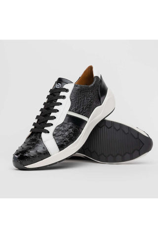 Marco Di Milano Lyon II Black & White Calf-Skin / Ostrich Leg Casual Sneakers (MDM1070)-AmbrogioShoes