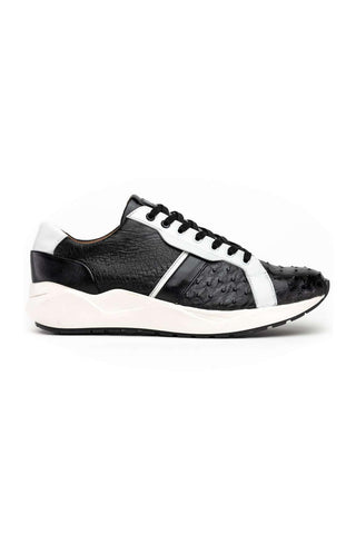 Marco Di Milano Lyon II Black & White Calf-Skin / Ostrich Leg Casual Sneakers (MDM1070)-AmbrogioShoes