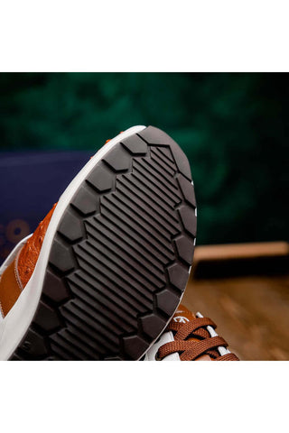 Marco Di Milano Lyon II Brandy & White Calf-Skin / Ostrich Leg Casual Sneakers (MDM1068)-AmbrogioShoes