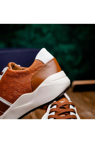 Marco Di Milano Lyon II Brandy & White Calf-Skin / Ostrich Leg Casual Sneakers (MDM1068)-AmbrogioShoes