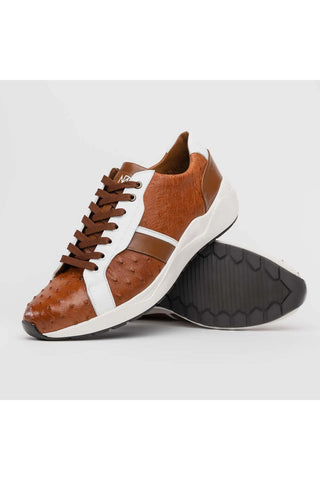 Marco Di Milano Lyon II Brandy & White Calf-Skin / Ostrich Leg Casual Sneakers (MDM1068)-AmbrogioShoes