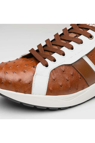 Marco Di Milano Lyon II Brandy & White Calf-Skin / Ostrich Leg Casual Sneakers (MDM1068)-AmbrogioShoes