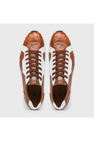 Marco Di Milano Lyon II Brandy & White Calf-Skin / Ostrich Leg Casual Sneakers (MDM1068)-AmbrogioShoes