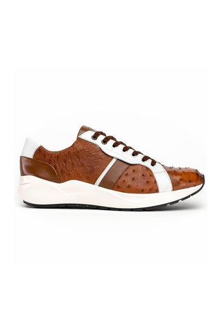 Marco Di Milano Lyon II Brandy & White Calf-Skin / Ostrich Leg Casual Sneakers (MDM1068)-AmbrogioShoes