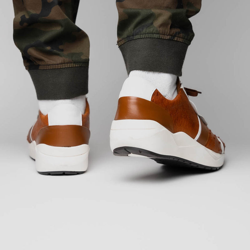 Marco Di Milano Lyon II Men's Shoes Brandy & White Calf-Skin / Ostrich Leg Casual Sneakers (MDM1068)-AmbrogioShoes