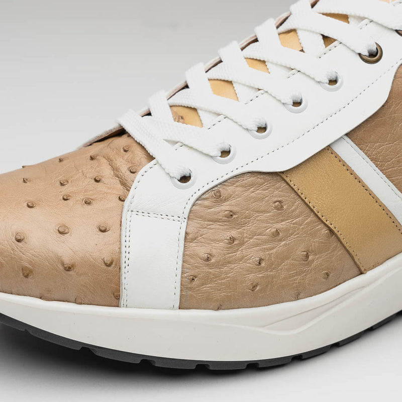 Marco Di Milano Lyon II Men's Shoes Orix & White Calf-Skin / Ostrich Leg Casual Sneakers (MDM1067)-AmbrogioShoes