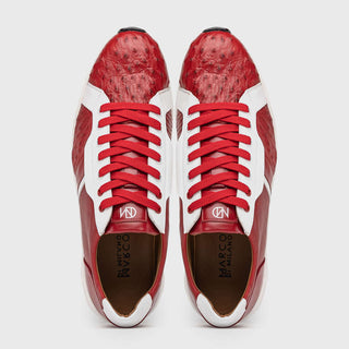 Marco Di Milano Lyon II Men's Shoes Red & White Calf-Skin / Ostrich Leg Casual Sneakers (MDM1069)-AmbrogioShoes