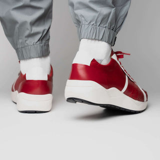 Marco Di Milano Lyon II Men's Shoes Red & White Calf-Skin / Ostrich Leg Casual Sneakers (MDM1069)-AmbrogioShoes