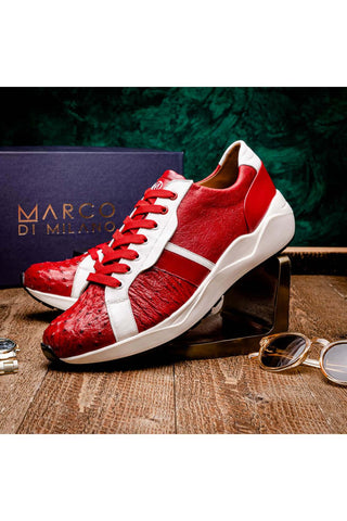 Marco Di Milano Lyon II Red & White Calf-Skin / Ostrich Leg Casual Sneakers (MDM1069)-AmbrogioShoes