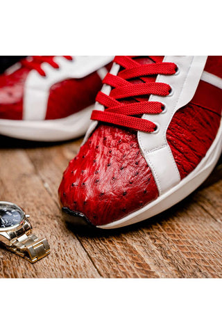 Marco Di Milano Lyon II Red & White Calf-Skin / Ostrich Leg Casual Sneakers (MDM1069)-AmbrogioShoes