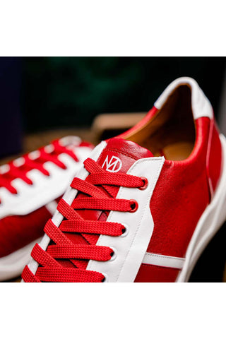 Marco Di Milano Lyon II Red & White Calf-Skin / Ostrich Leg Casual Sneakers (MDM1069)-AmbrogioShoes