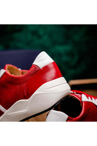 Marco Di Milano Lyon II Red & White Calf-Skin / Ostrich Leg Casual Sneakers (MDM1069)-AmbrogioShoes