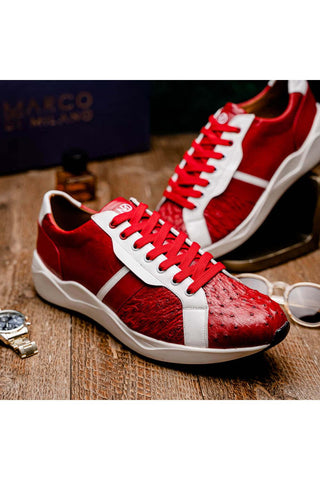 Marco Di Milano Lyon II Red & White Calf-Skin / Ostrich Leg Casual Sneakers (MDM1069)-AmbrogioShoes