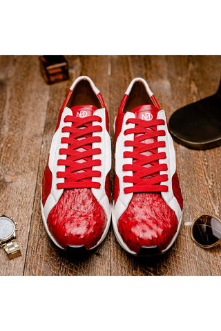 Marco Di Milano Lyon II Red & White Calf-Skin / Ostrich Leg Casual Sneakers (MDM1069)-AmbrogioShoes