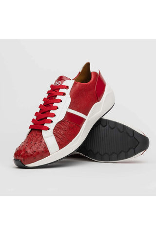 Marco Di Milano Lyon II Red & White Calf-Skin / Ostrich Leg Casual Sneakers (MDM1069)-AmbrogioShoes
