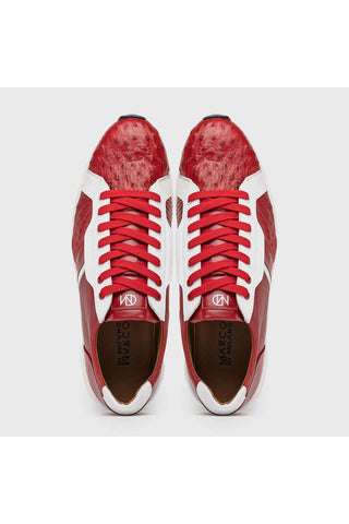 Marco Di Milano Lyon II Red & White Calf-Skin / Ostrich Leg Casual Sneakers (MDM1069)-AmbrogioShoes