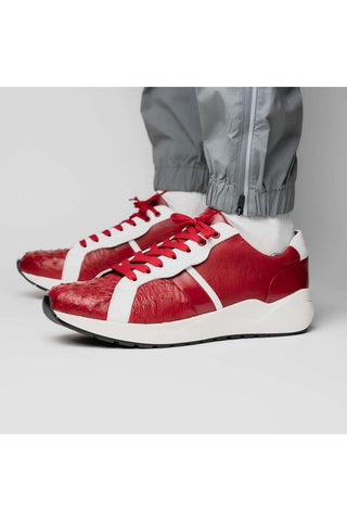 Marco Di Milano Lyon II Red & White Calf-Skin / Ostrich Leg Casual Sneakers (MDM1069)-AmbrogioShoes