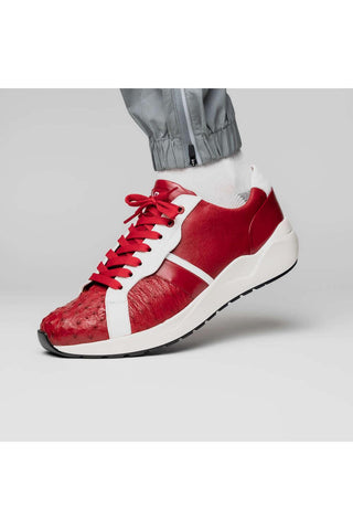 Marco Di Milano Lyon II Red & White Calf-Skin / Ostrich Leg Casual Sneakers (MDM1069)-AmbrogioShoes